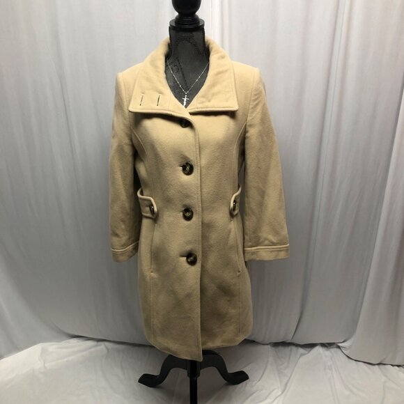 Kello Scandinavia Walking Coat Womens Size Small Wool Cashmere Blend Tan Beige - Picture 1 of 10